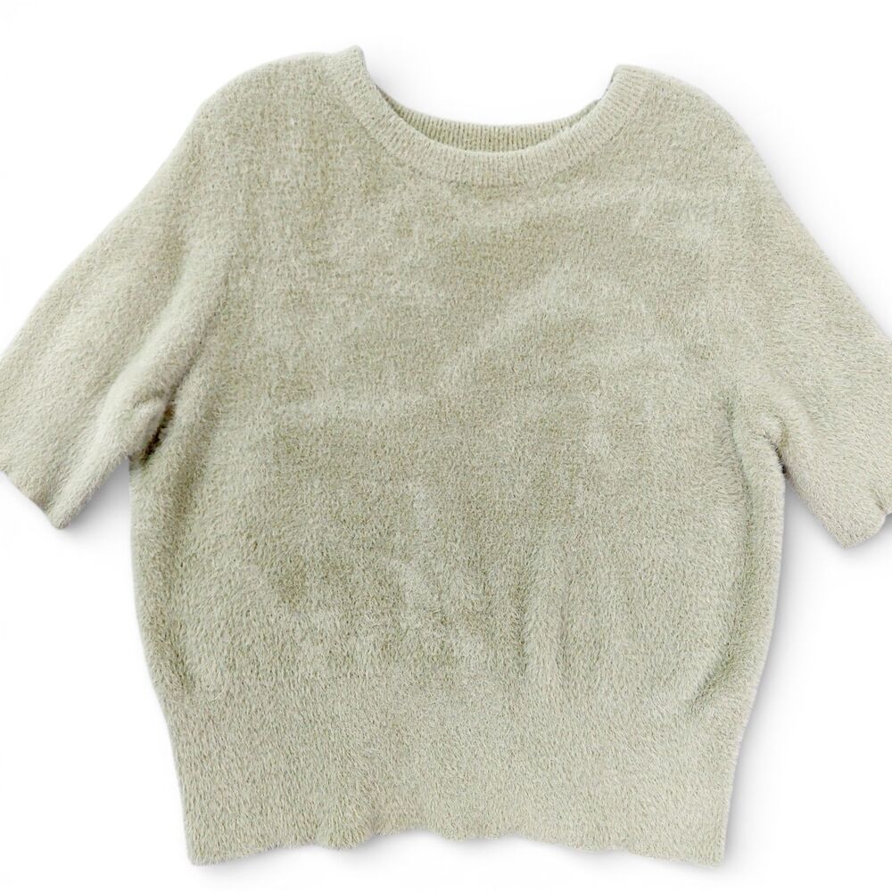 Bailey 44 Fuzzy Knit Sweater Womens XL Sage Green Short Sleeve Soft Pullover